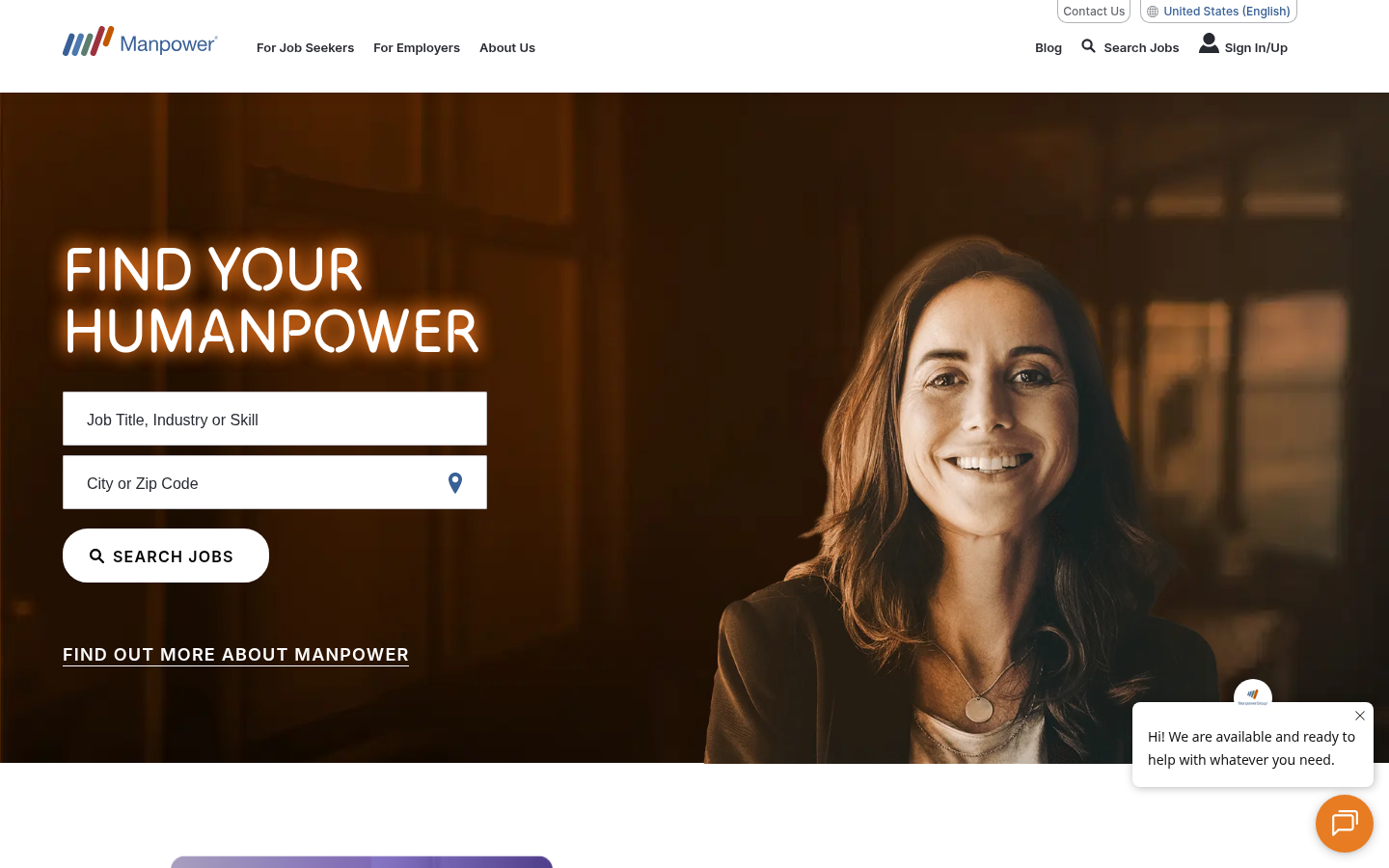 Screenshot of the Manpower website homepage